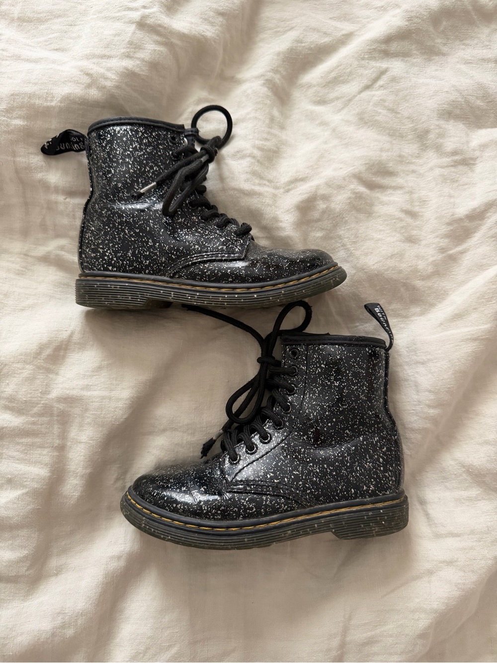 Dr. Martens Junior 1460 Glitter Patent Leather Boots in Black + Silver